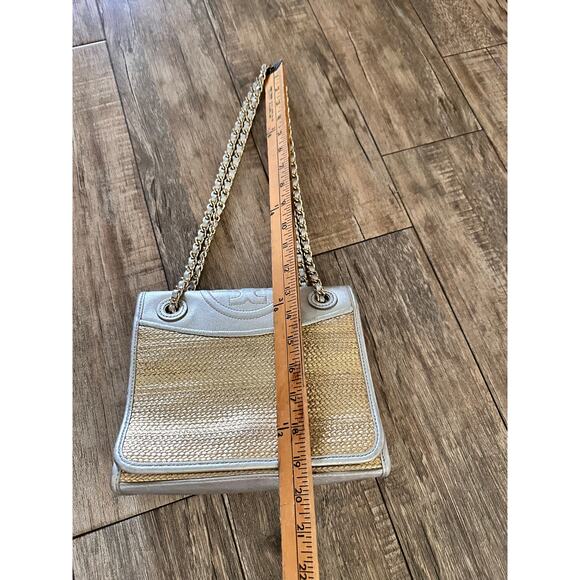 Tory Burch Women's gold and Silver raffia Fleming Metallic Flap Shoulder Bag - Picture 6 of 9